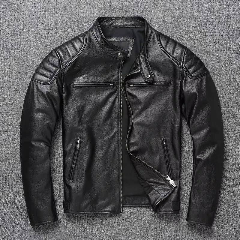 Quilted Motorcycle Jacket with Snap Collar and Four Pockets, Full Length Zipper