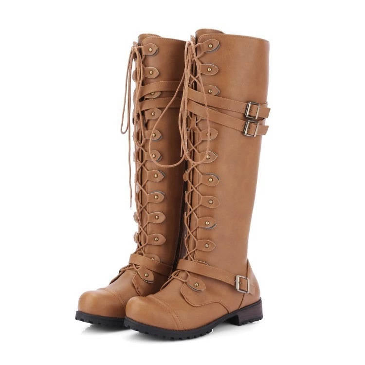 Womens Combat Boots, Lace Up Boots, Buckle Detail Casual Ankle Boots