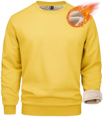 Mens Sherpa Lined Sweatshirt, Fleece Pullover Crewneck Winter Top for Warmth and Casual Cold Weather Wear
