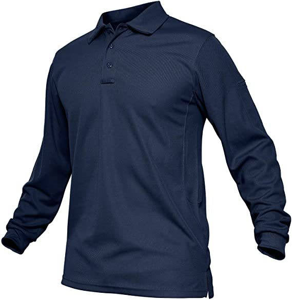 Mens Polo Shirts, Quick Dry Long Sleeve Tactical Golf Shirt, 3 Button Pique Jersey Performance Shirt