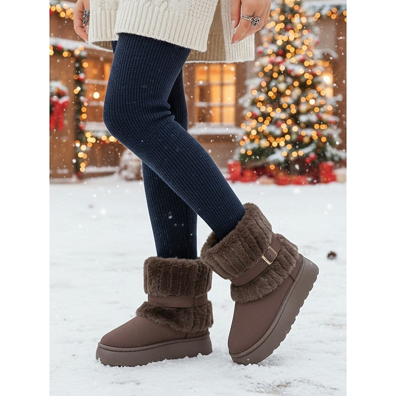 Womens Ankle Snow Boots with Fur Trim and Grip Sole With Plush Lined