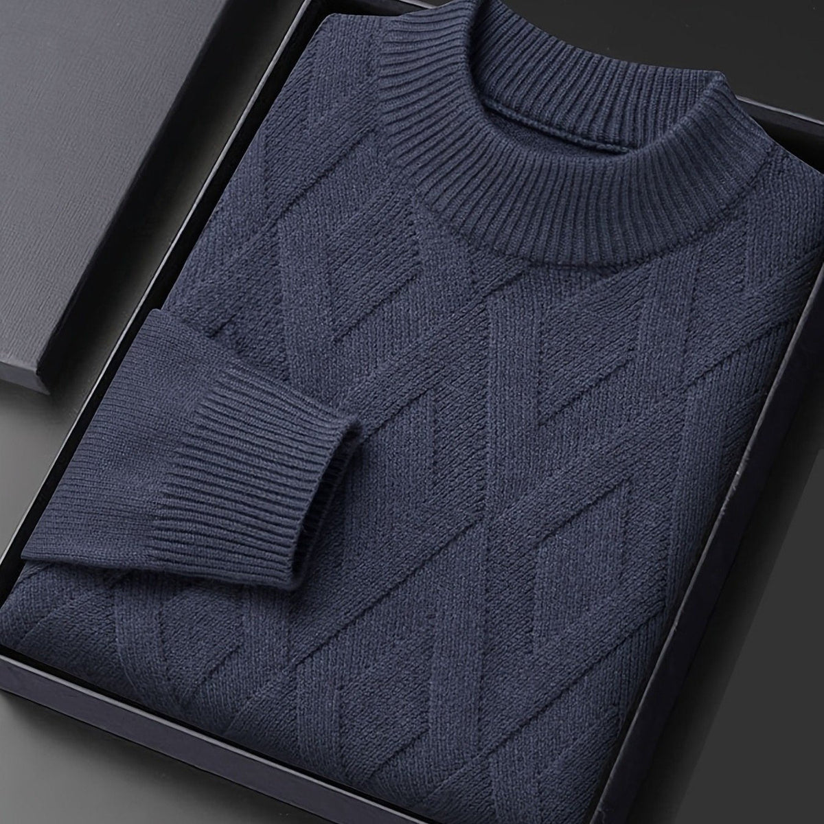 Mock Neck Sweater with Diagonal Knit Texture and Ribbed Collar