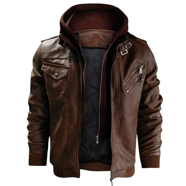 Hooded Jacket with Removable Hood and Stand-Up Collar, Wind-Resistant Coated Fabric