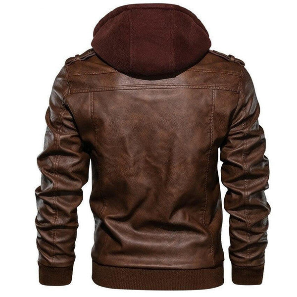 Hooded Jacket with Removable Hood and Stand-Up Collar, Wind-Resistant Coated Fabric