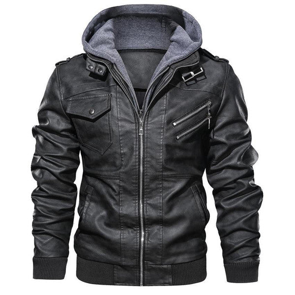 Hooded Jacket with Removable Hood and Stand-Up Collar, Wind-Resistant Coated Fabric