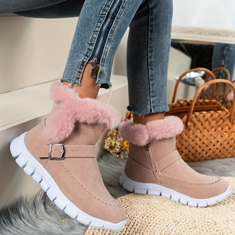Women's Ankle Boots with Plush Lining and Side Closure, Textured Grip Sole