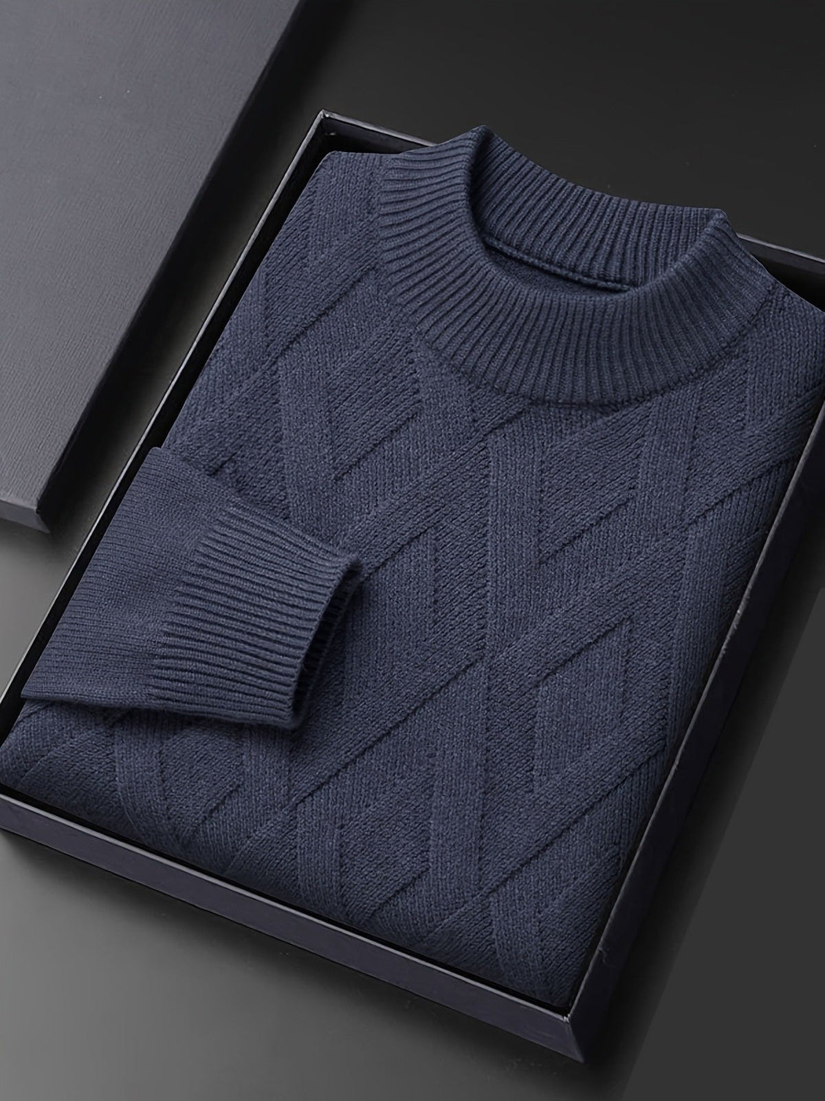 Mock Neck Sweater with Diagonal Knit Texture and Ribbed Collar