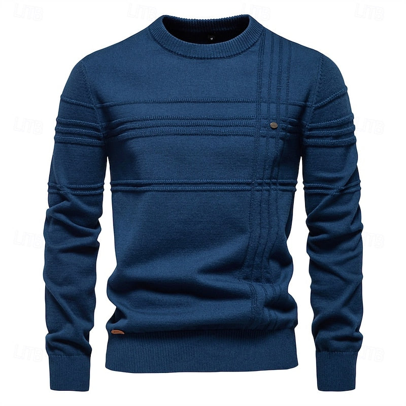 Textured Crewneck Sweater with Tailored Fit and Woven Fabric for Fall Winter