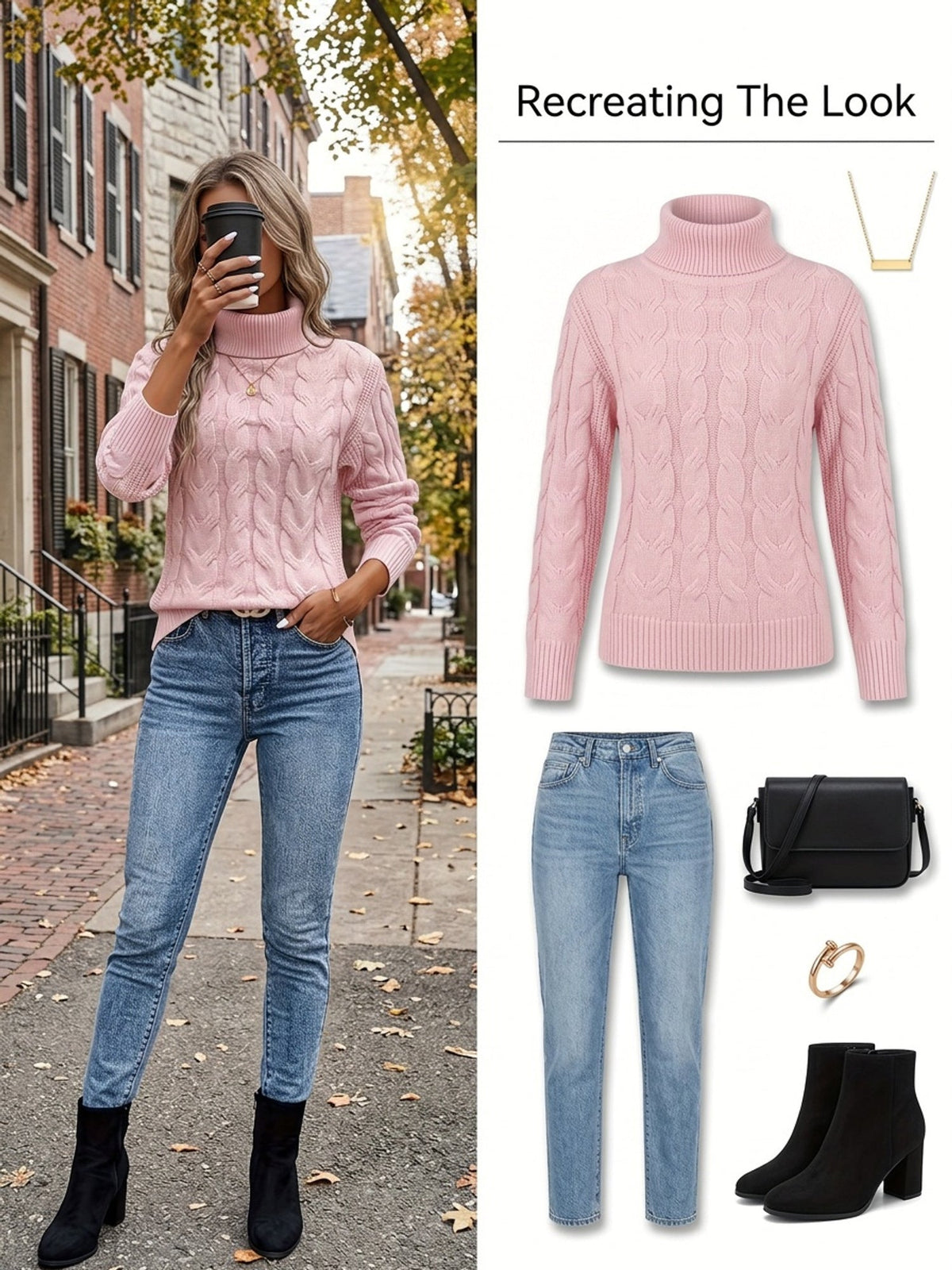 Cable Knit Turtleneck Sweater with Relaxed Fit and High Roll Neck