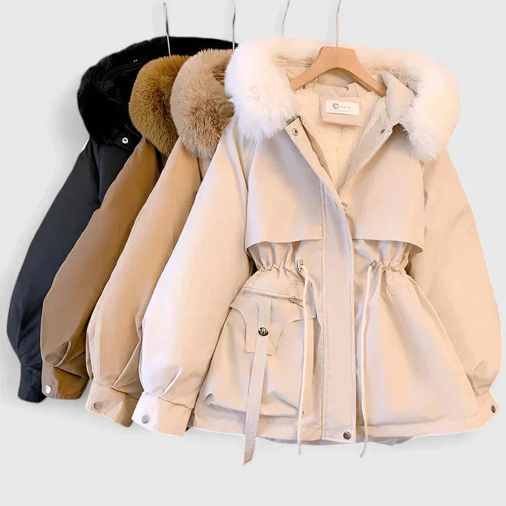Womens Hooded Parka with Padded Insulation and Faux Fur Trim, Wind-Resistant