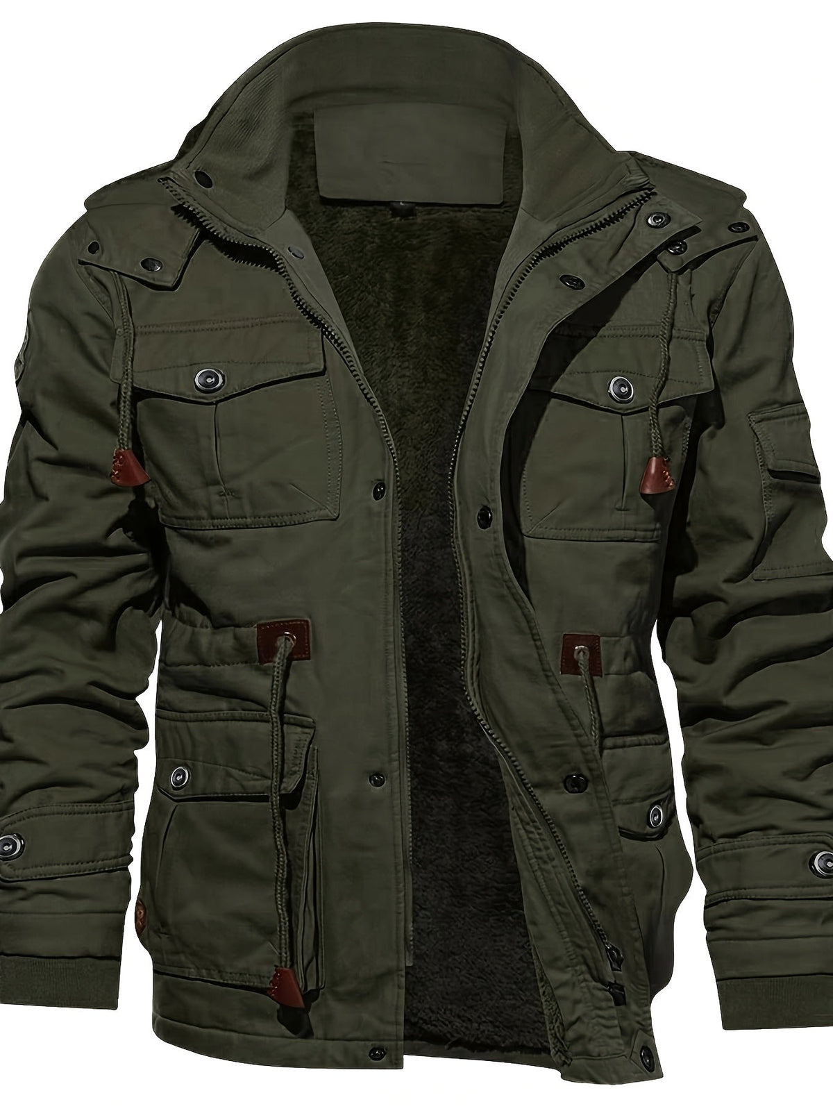 Mid-Length Hooded Jacket with Plush Lining and Adjustable Drawstring Hood