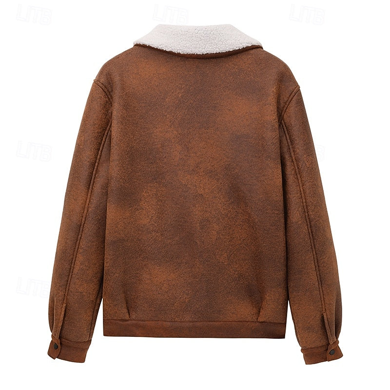 Lined Winter Jacket with Plush Interior and Classic Collar, Relaxed Fit