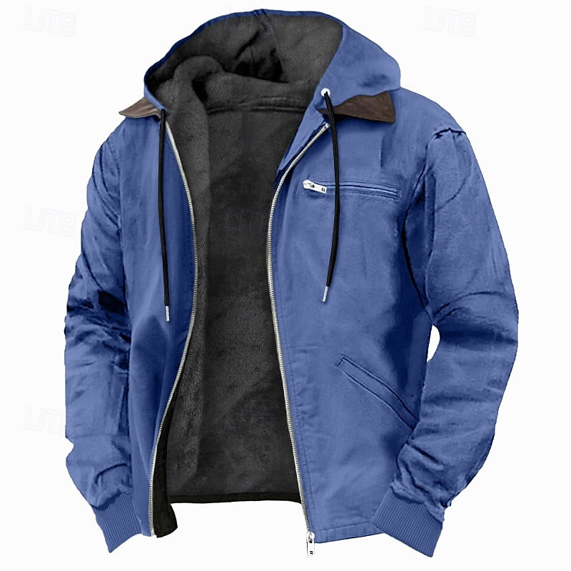 Hooded Zip Jacket with Fleece Lining and Hand Pockets, Adjustable Hood