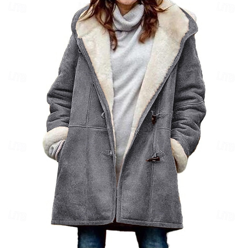 Hooded Button Coat with Insulating Fabric and Regular Fit for Winter