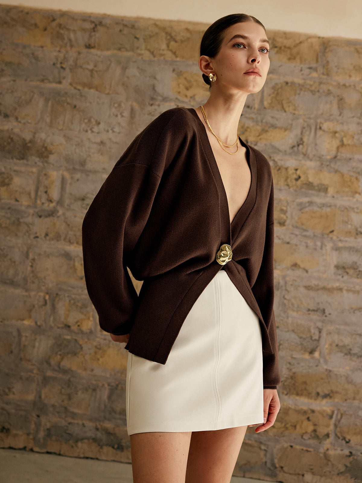 Button Front Cardigan with Medium Stretch Knit for Work