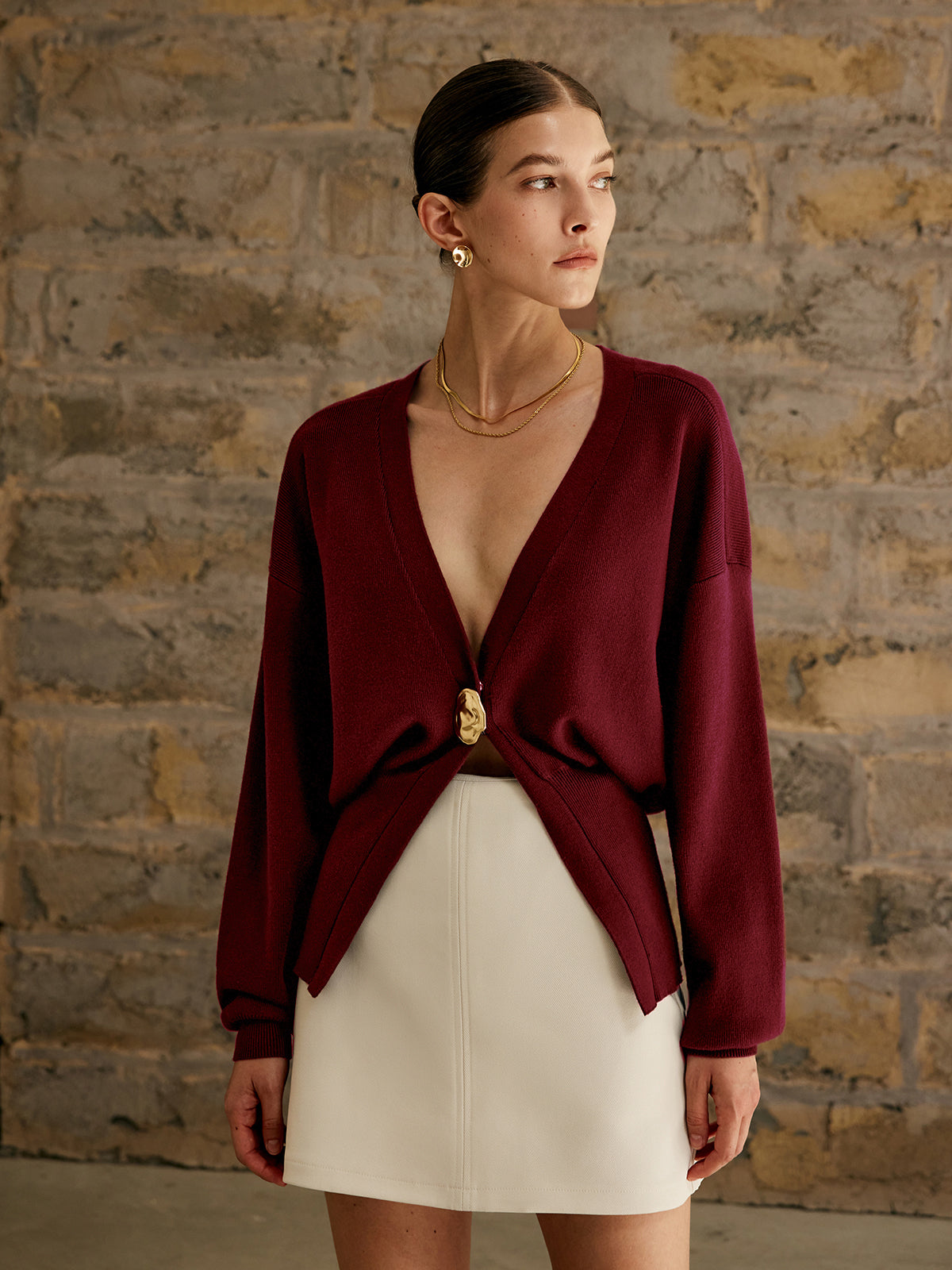 Button Front Cardigan with Medium Stretch Knit for Work