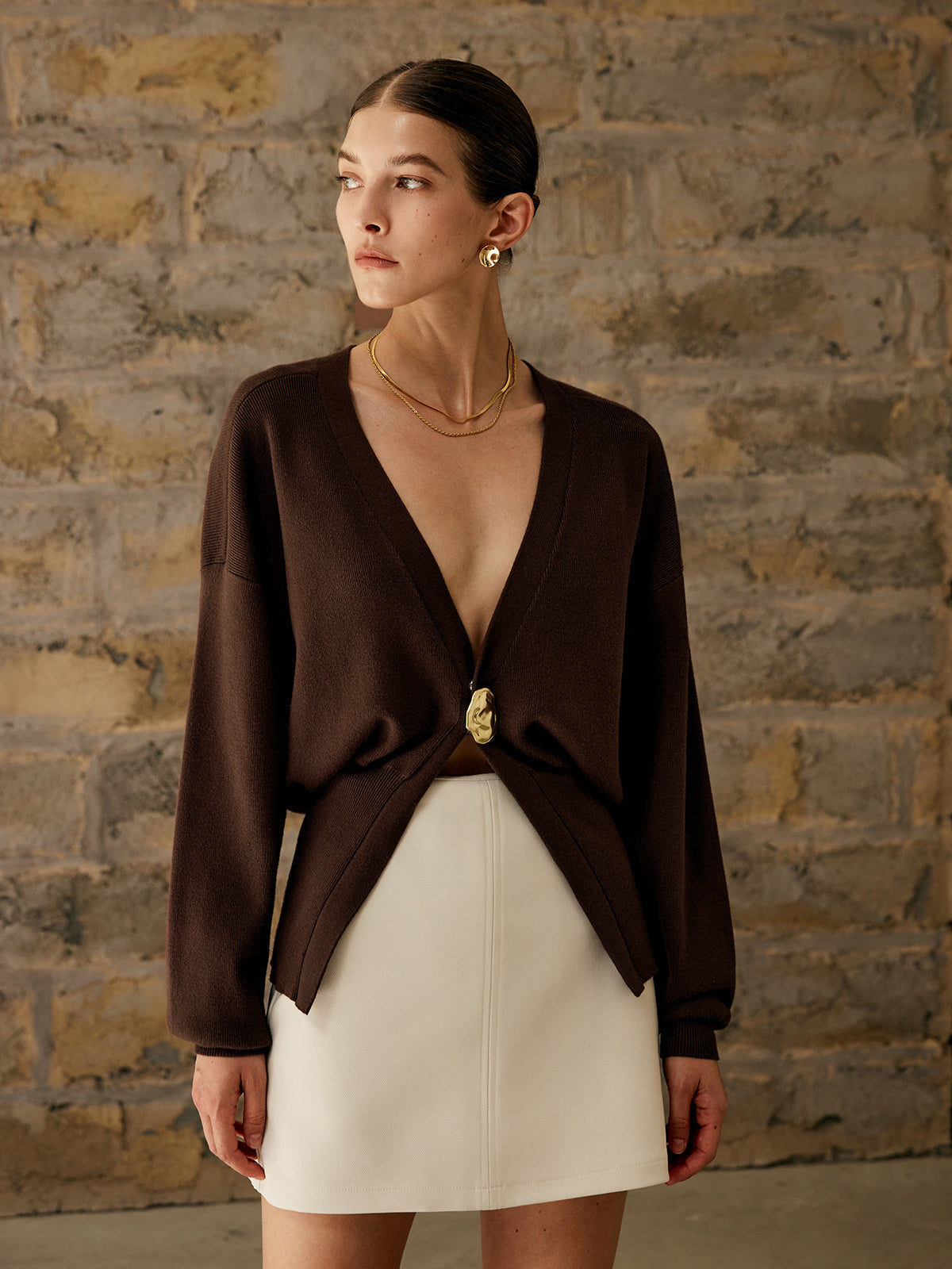 Button Front Cardigan with Medium Stretch Knit for Work