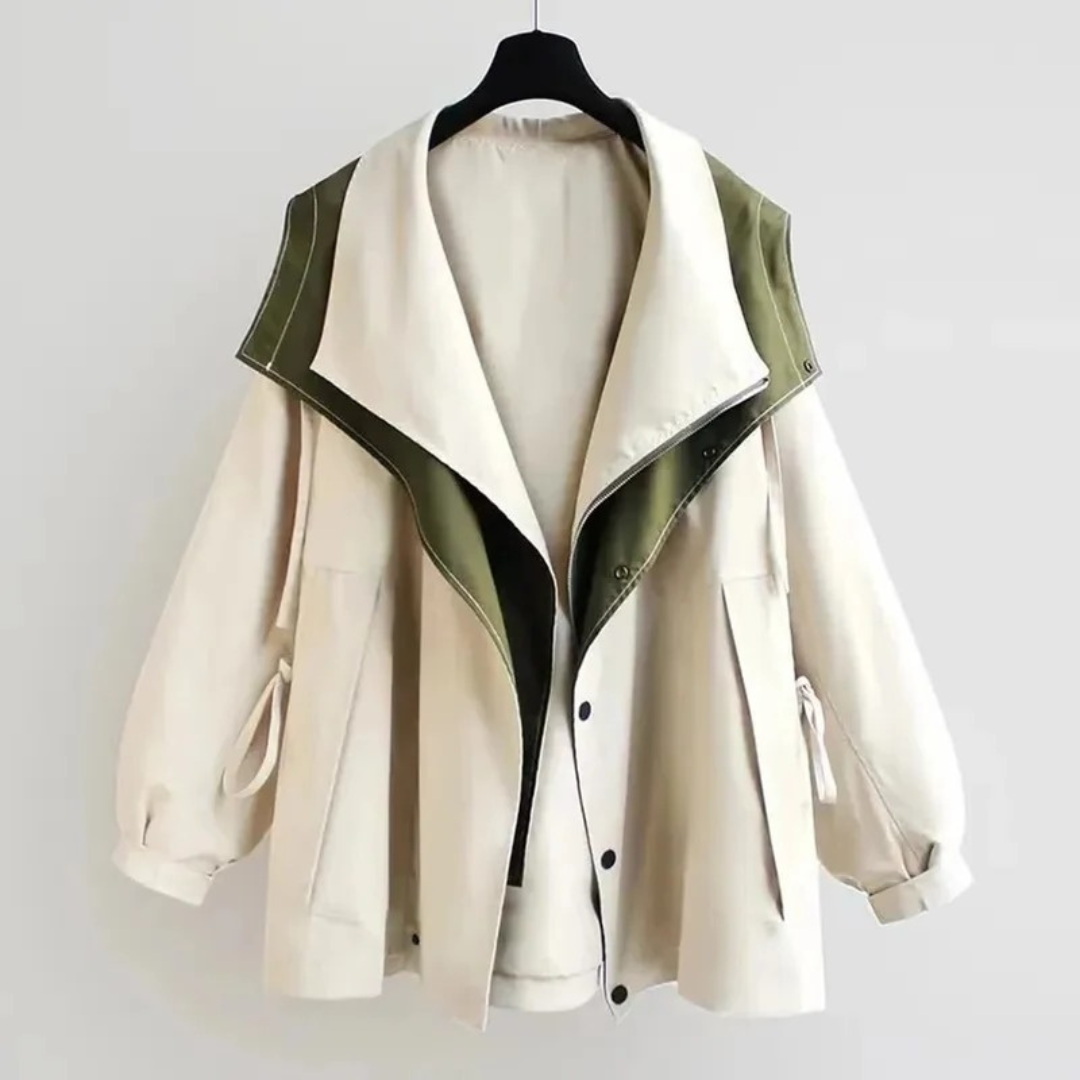 Womens Oversize Trench Coat with Water Repellent Fabric and Double Collar