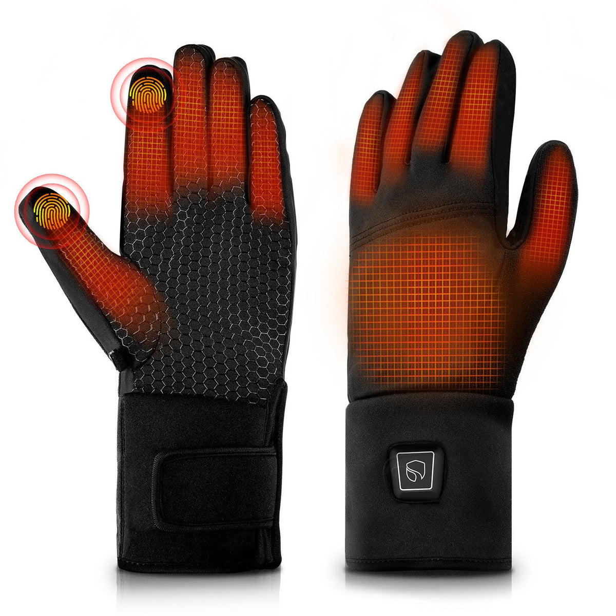 Electric heated gloves with touchscreen fingertips and 3 temperature settings