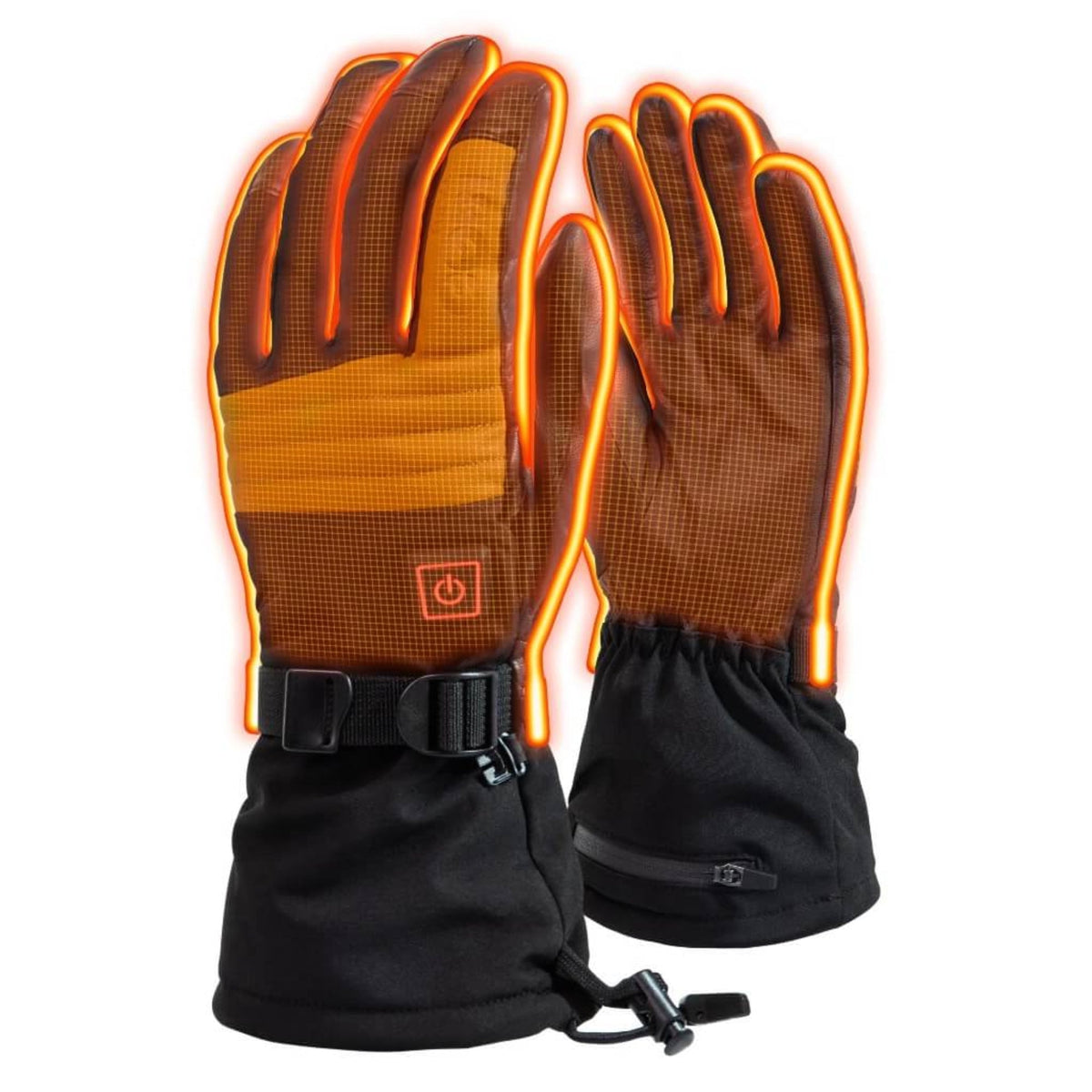 Heated ski gloves with rechargeable battery - front view