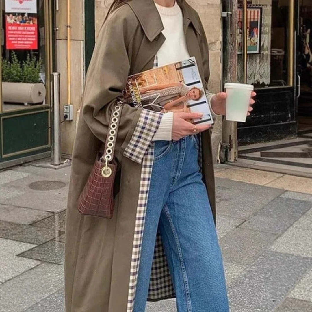 Womens Oversize Trench Coat in Khaki with Extended Length