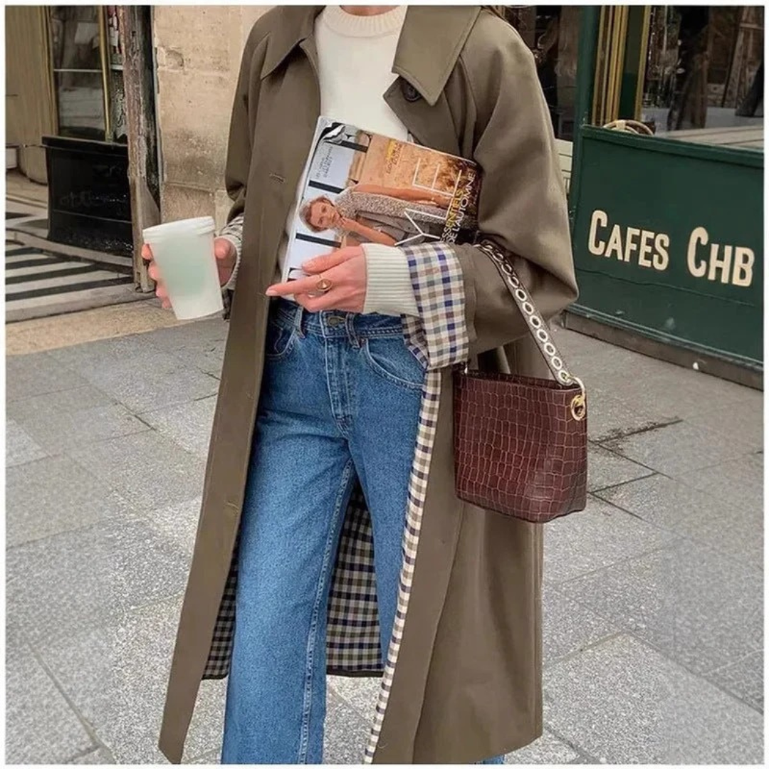 Womens Oversize Trench Coat in Khaki with Extended Length