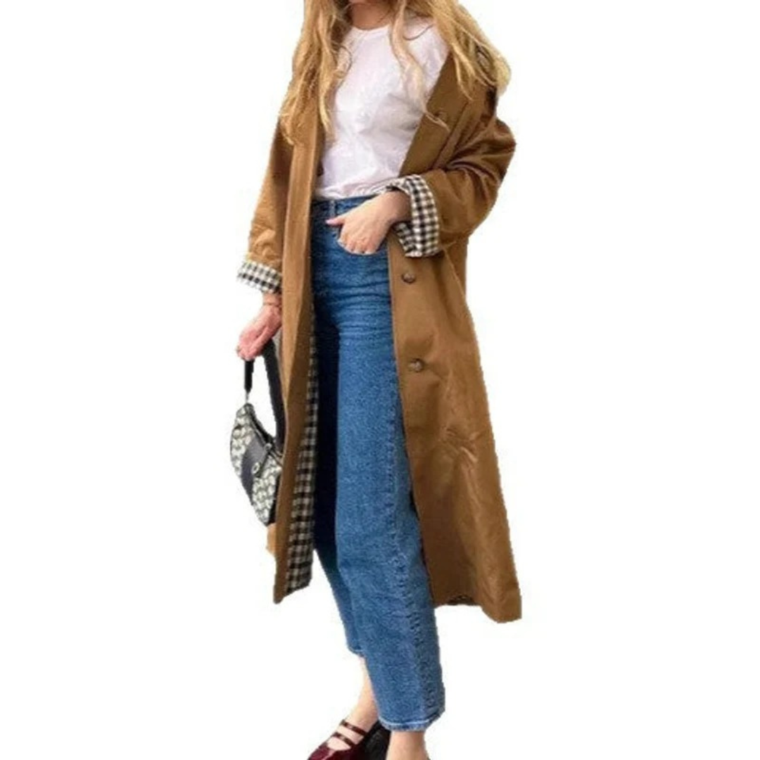 Womens Oversize Trench Coat in Khaki with Extended Length