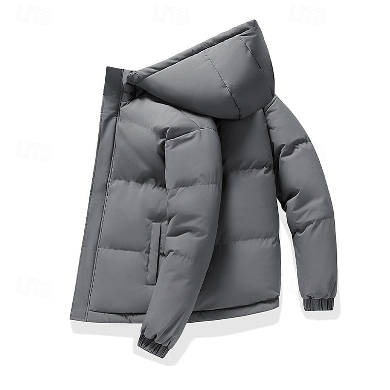Hooded Puffer Jacket with Thick Padded Insulation and Adjustable Hood, Elastic Cuffs
