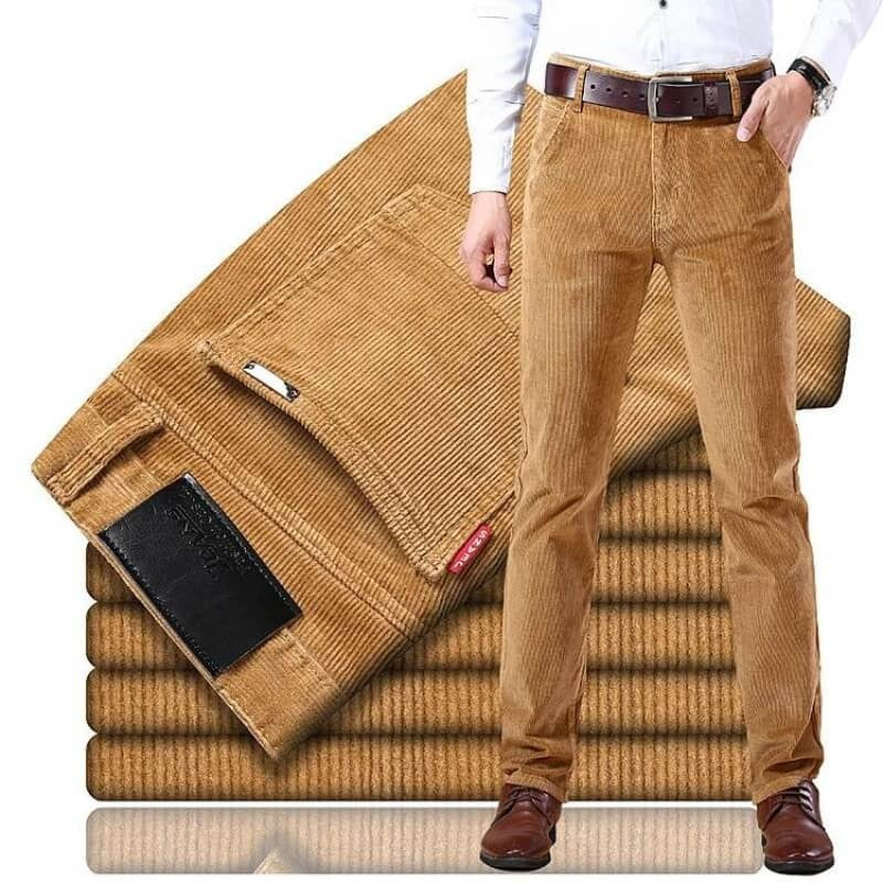 Straight Leg Corduroy Trousers with Cotton Elastane Blend and Wrinkle Resistant Fabric