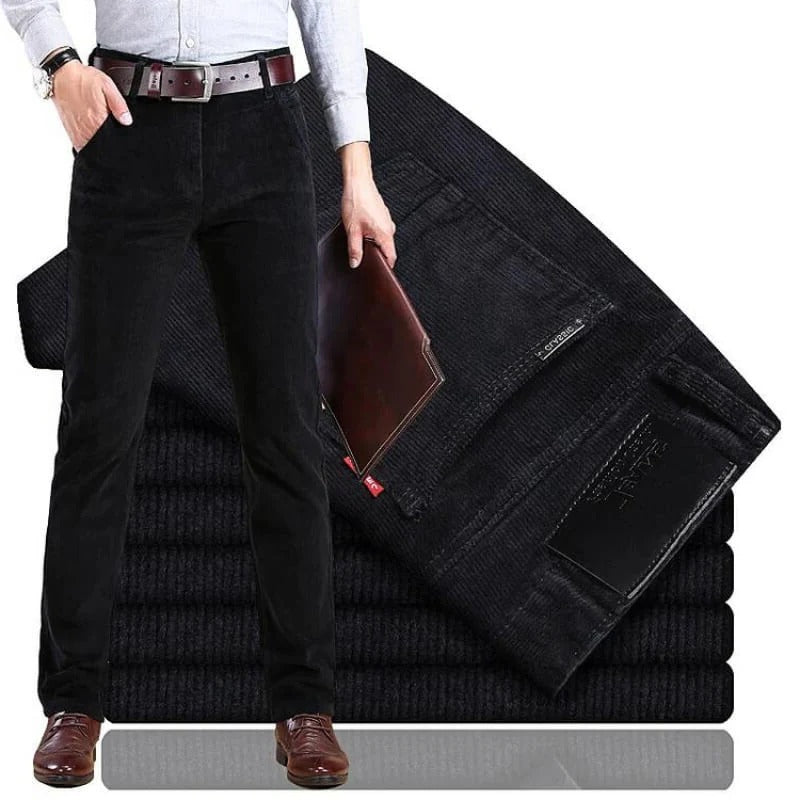 Straight Leg Corduroy Trousers with Cotton Elastane Blend and Wrinkle Resistant Fabric