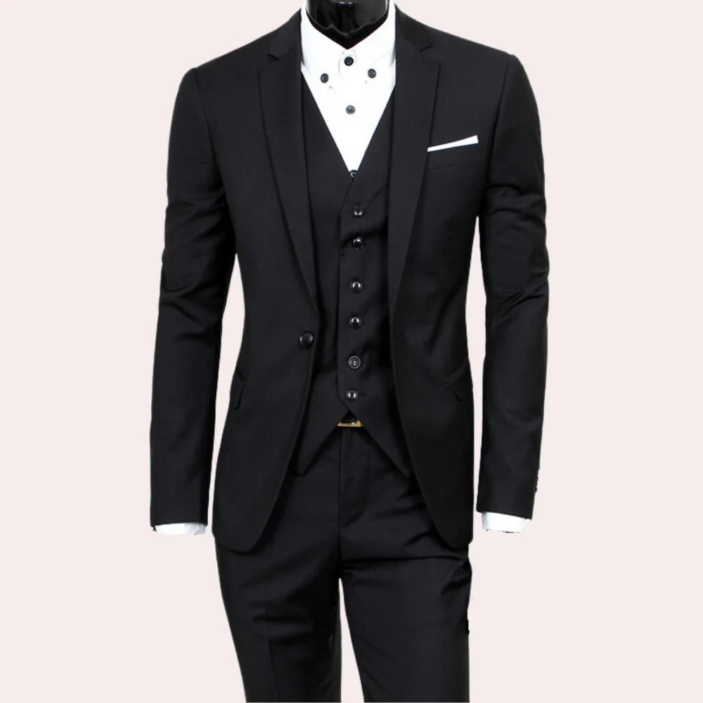 Slim Fit Men's Suit with Notched Lapels and Tapered Trousers