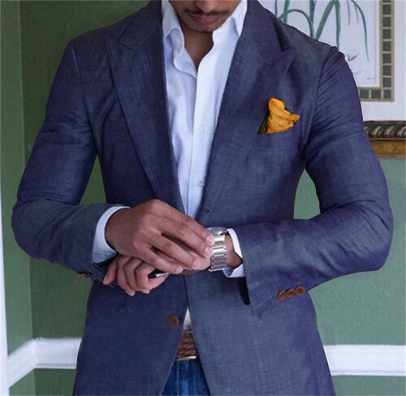 Blazer with Cotton Linen Blend and Two Button Closure