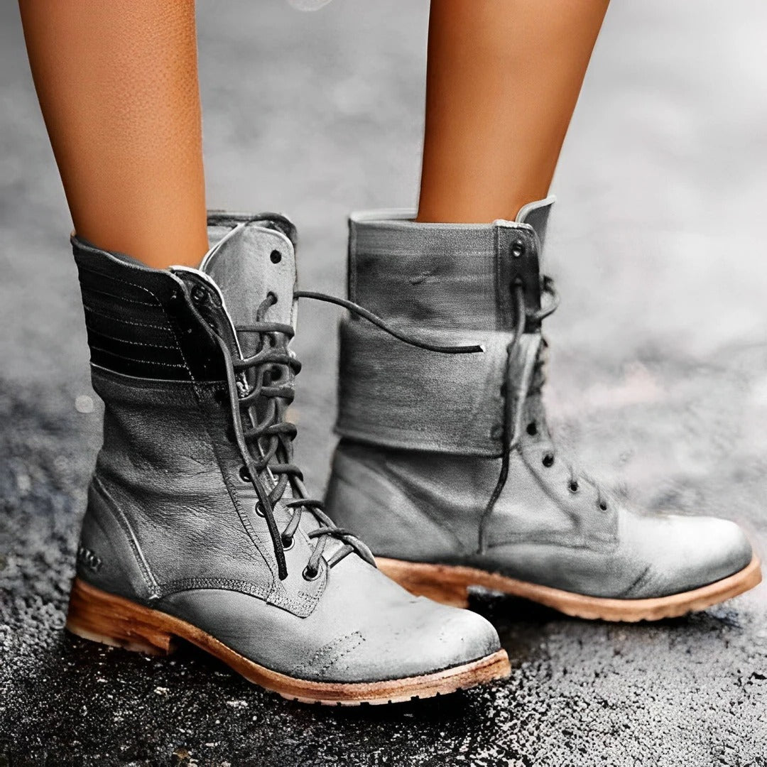 Vintage Ankle Boots with Lace-Up Closure and Grip Outsole
