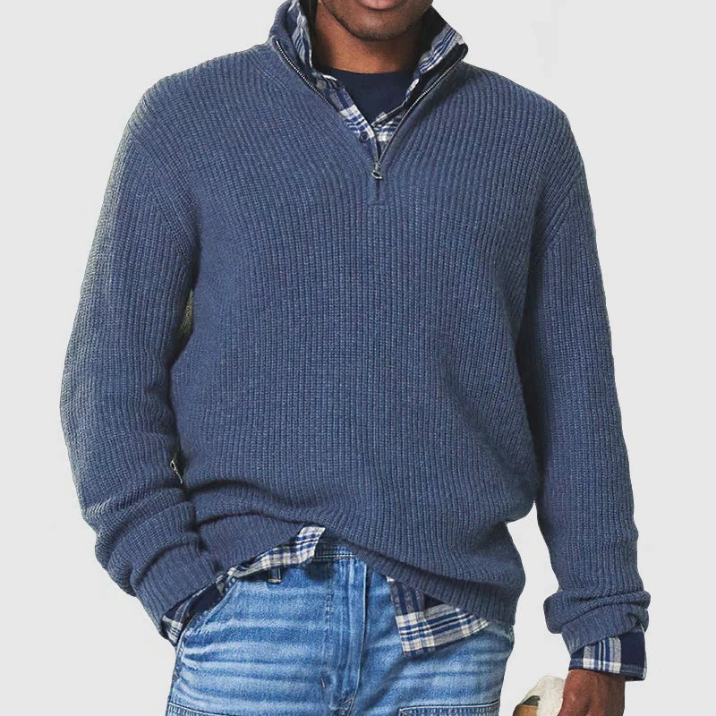 Half Zip Sweater for Men with Stand Up Collar and Adjustable Airflow