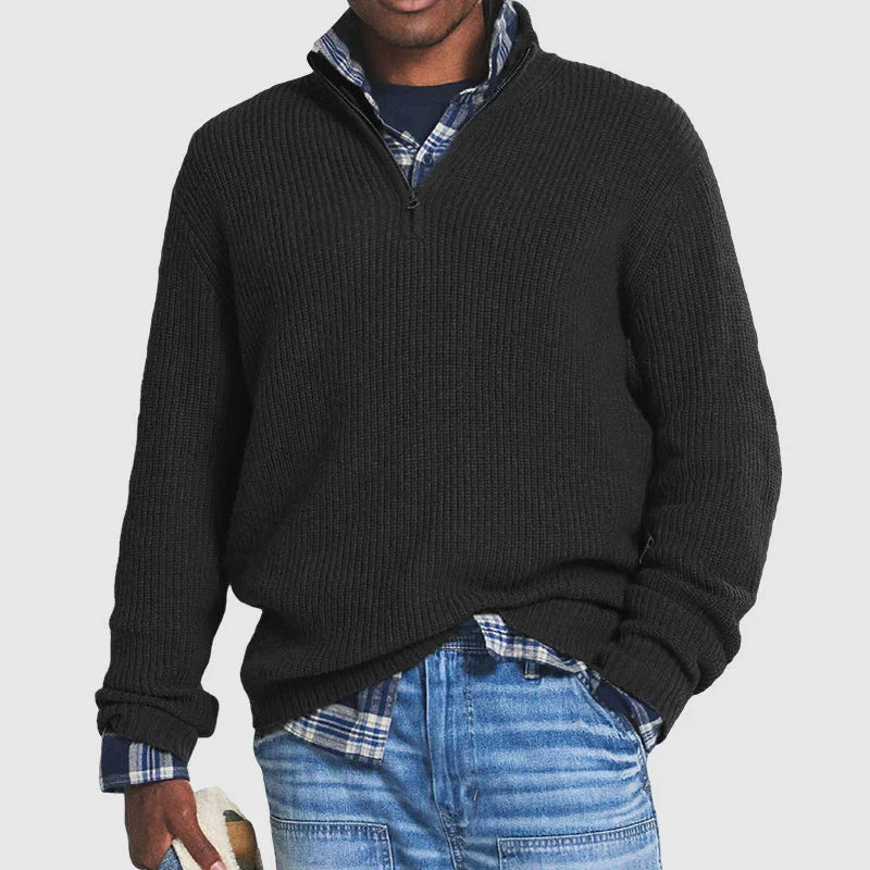 Half Zip Sweater for Men with Stand Up Collar and Adjustable Airflow