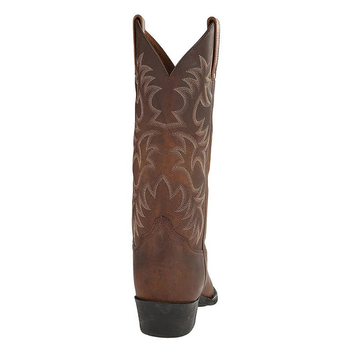 Pointed Toe Cowboy Boots with Mid Calf Shaft and Structured Heel, Rubber Sole