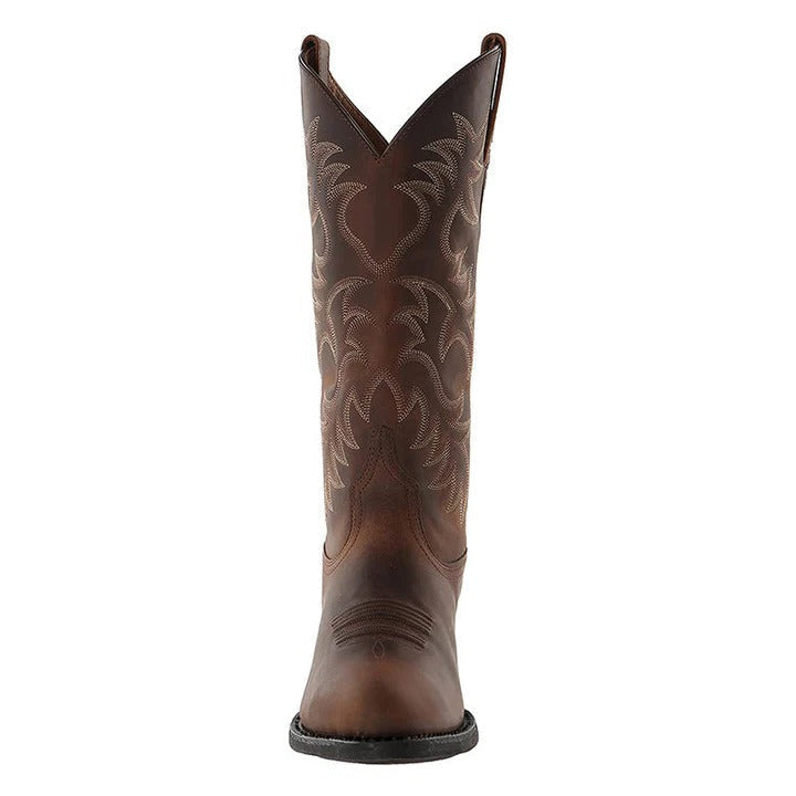 Pointed Toe Cowboy Boots with Mid Calf Shaft and Structured Heel, Rubber Sole