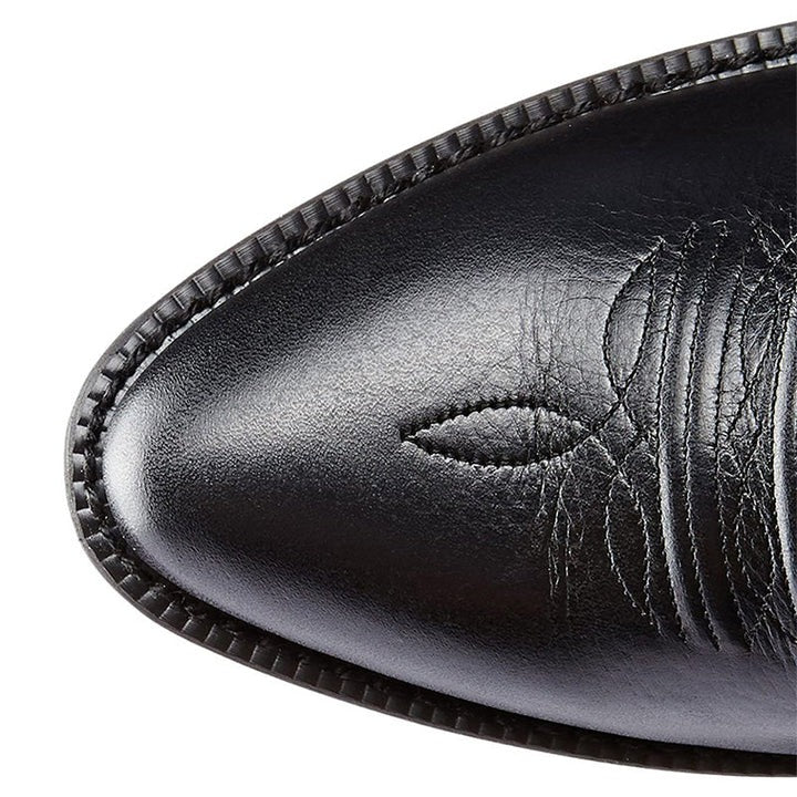 Pointed Toe Cowboy Boots with Mid Calf Shaft and Structured Heel, Rubber Sole