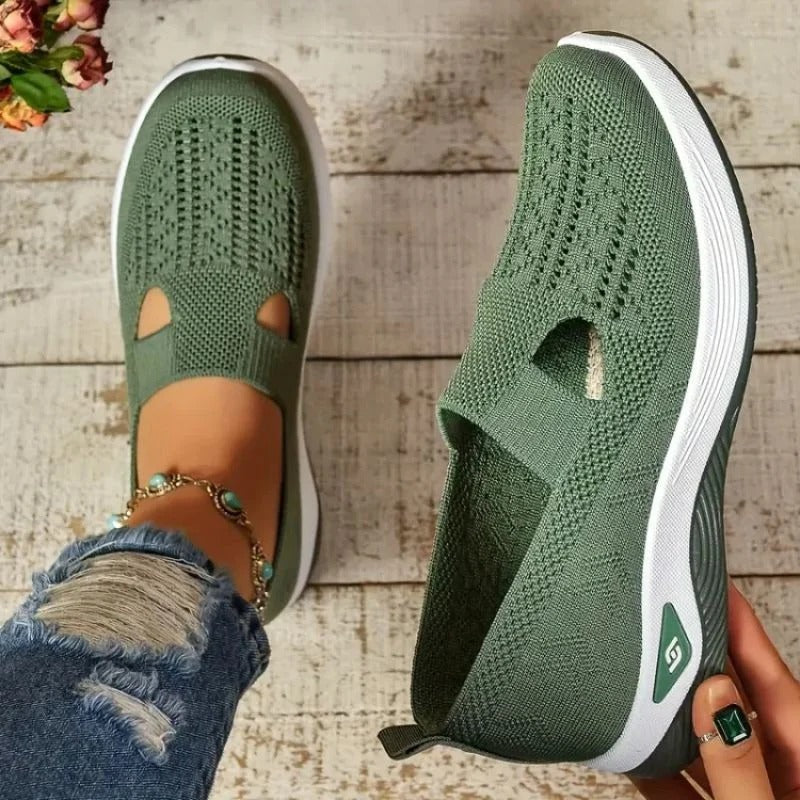 Womens Mesh Slip-On Sneakers with Cushioned Insole and Shock-Absorbing Heel