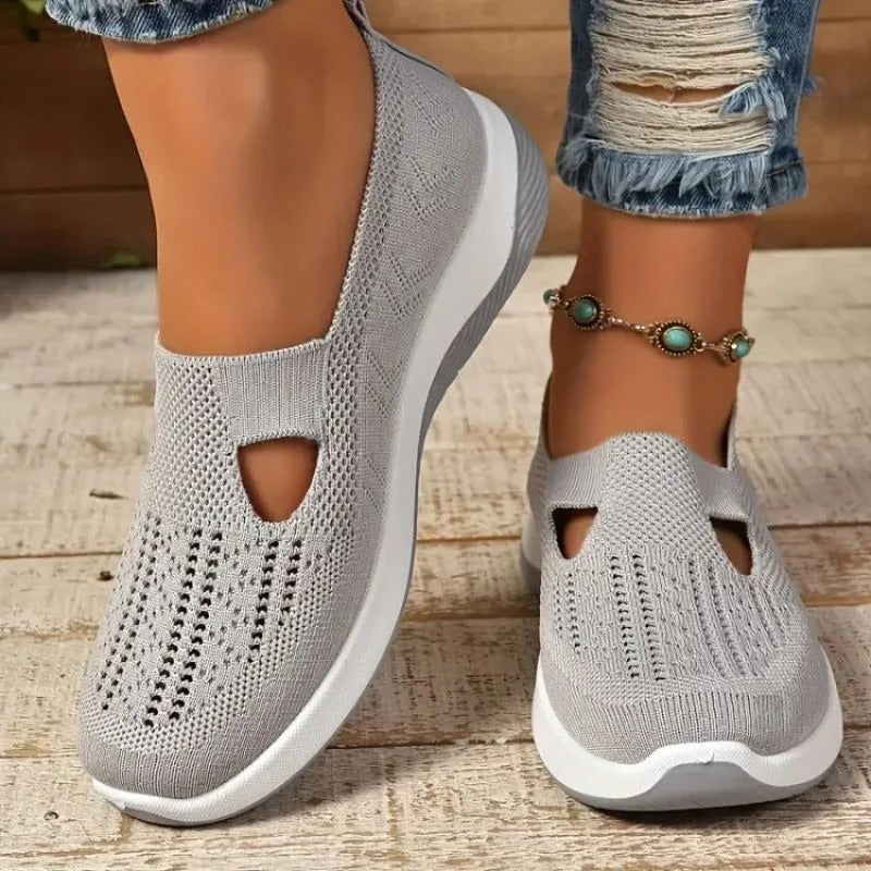 Womens Mesh Slip-On Sneakers with Cushioned Insole and Shock-Absorbing Heel