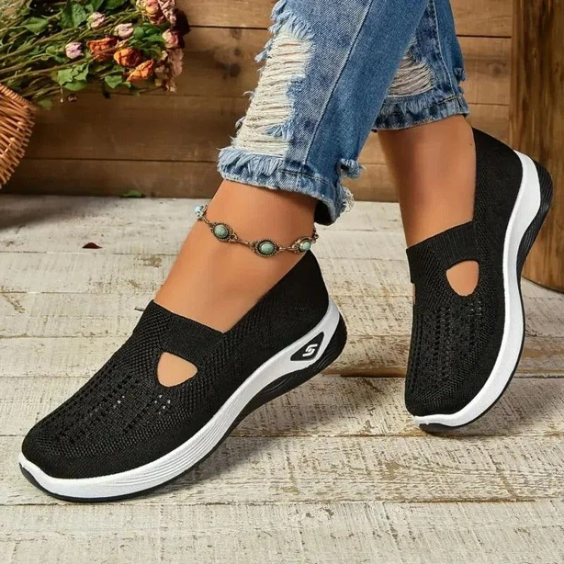 Womens Mesh Slip-On Sneakers with Cushioned Insole and Shock-Absorbing Heel