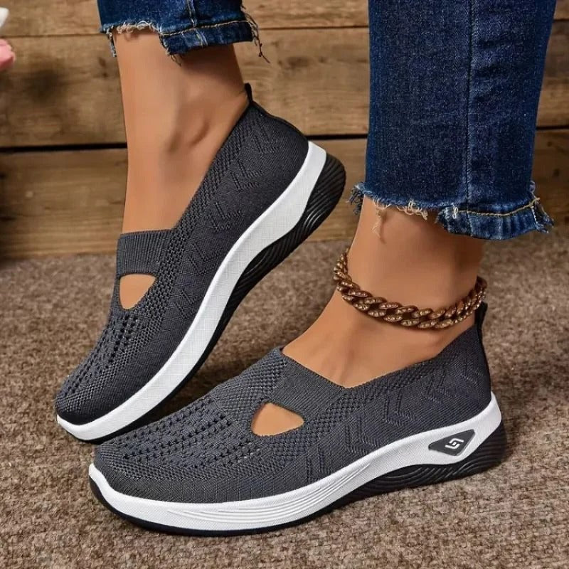 Womens Mesh Slip-On Sneakers with Cushioned Insole and Shock-Absorbing Heel