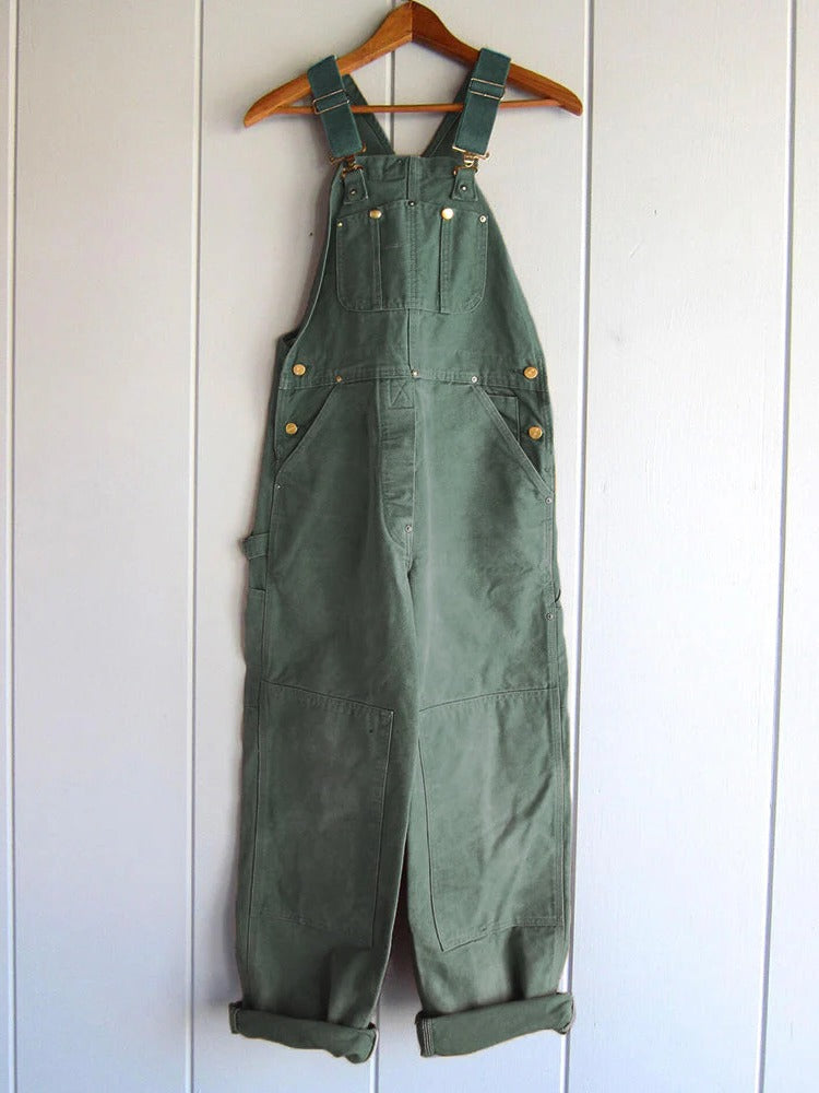 Utility Bib Overalls with Adjustable Straps and Wide Leg Multiple Pockets