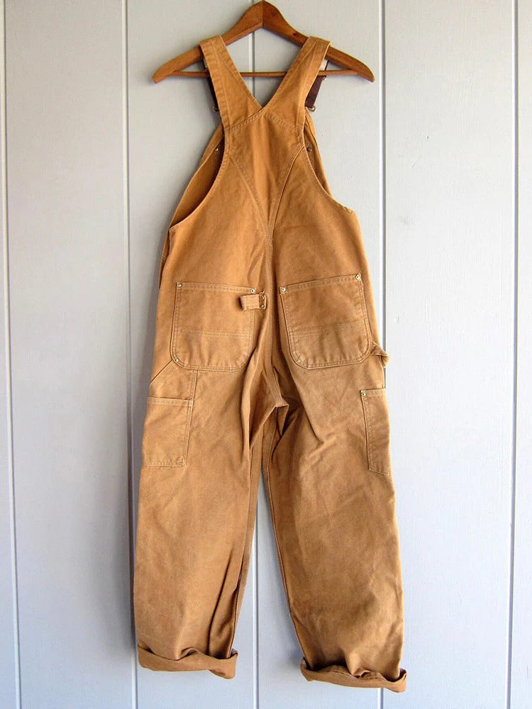 Utility Bib Overalls with Adjustable Straps and Wide Leg Multiple Pockets