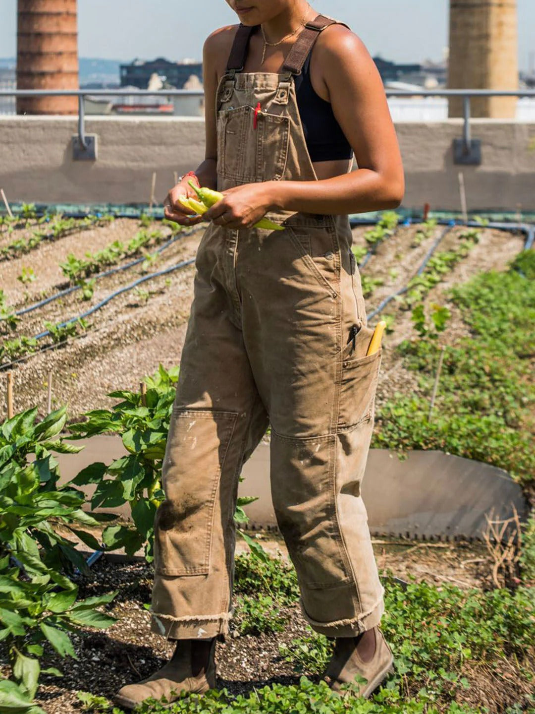 Utility Bib Overalls with Adjustable Straps and Wide Leg Multiple Pockets