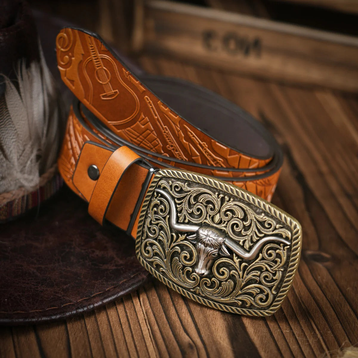Western Style Belt with Secure Buckle Closure and Structured Build