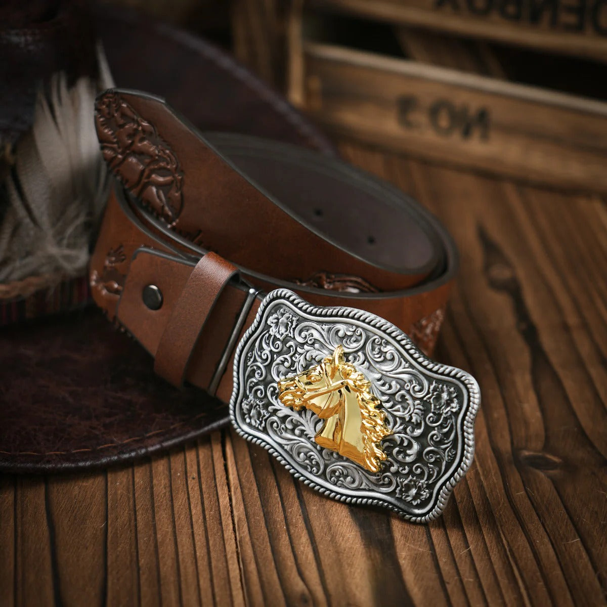 Western Style Belt with Secure Buckle Closure and Structured Build