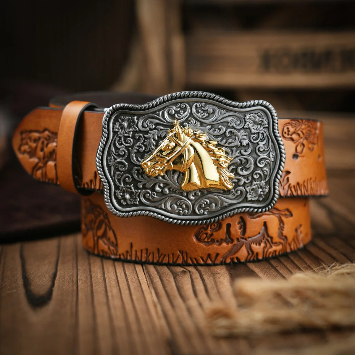 Western Style Belt with Secure Buckle Closure and Structured Build