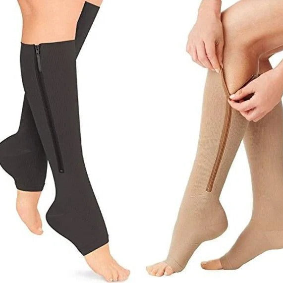 Compression Socks with Side Zipper and Graduated Pressure, 20-30 mmHg
