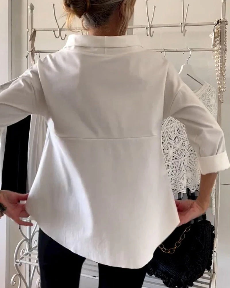 Womens High Collar Top with Three Quarter Sleeves and Relaxed Fit